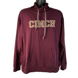 Cinch Women's Large Maroon Burgundy Cowl Neck Logo Pullover Sweatshirt Spellout